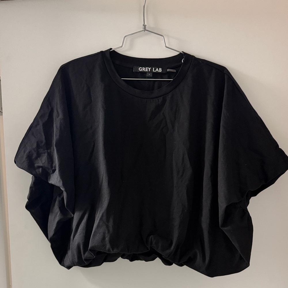 GREY LAB Black Puff-Sleeve Cropped Tee